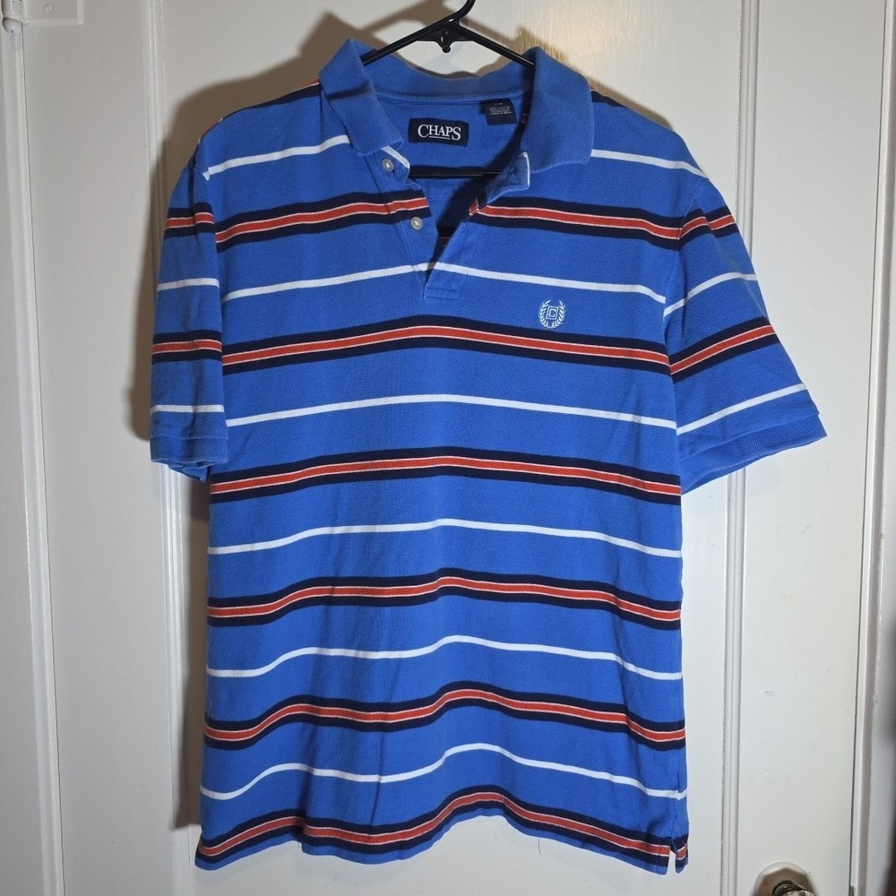 Chaps‎ Men's Polo Shirt Short Sleeve Blue/Sripes Large